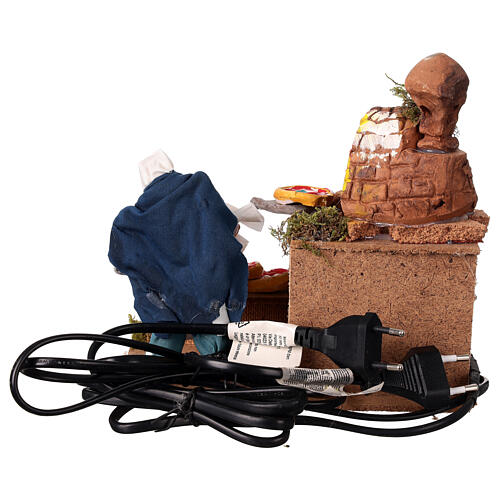 Pizzabäcker in Bewegung mit beleuchtetem Ofen, für 15 cm Krippe, 20x20x12 cm, Terrakotta 4