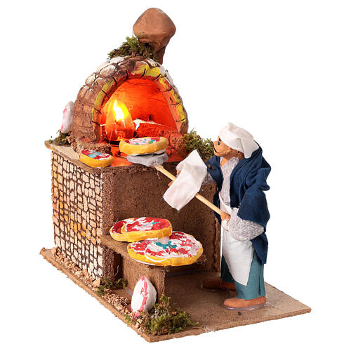 Pizzaiolo in movimento forno illuminato 20x20x12 presepe 15 cm terracotta 2