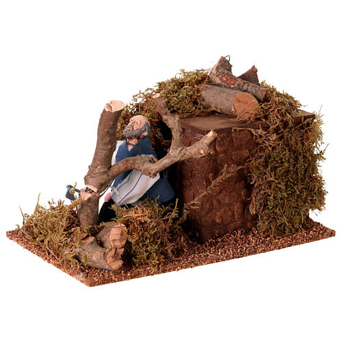 Holzfäller mit fallendem Baum – Krippenfigur im neapolitanischen Stil, mit Bewegungsfunktion, für 12 cm Krippe 3