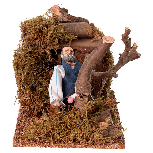 Drwal z upadającym drzewem, ruchoma figurka do szopki 12cm 1