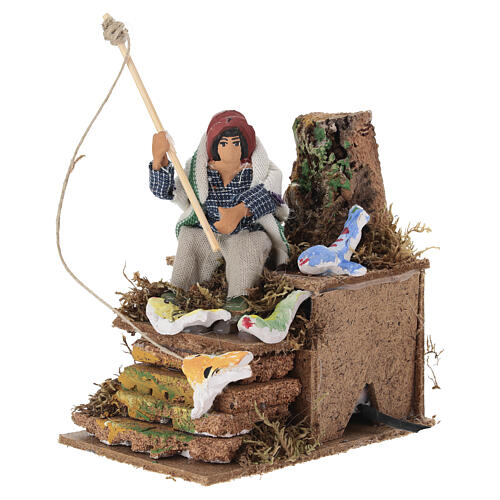 Escenografía para belén 8 cm pescador con movimiento 15x10x15 cm 3