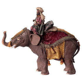 Heiliger König auf einem Elefanten, für 13 cm Krippe von Angela Tripi, Terrakotta
