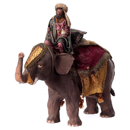 Heiliger König auf einem Elefanten, für 13 cm Krippe von Angela Tripi, Terrakotta 3