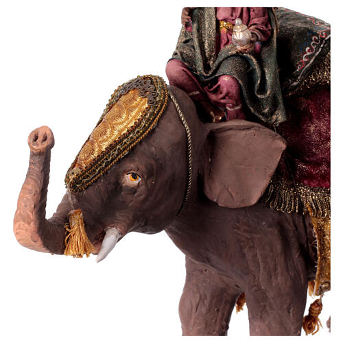 Heiliger König auf einem Elefanten, für 13 cm Krippe von Angela Tripi, Terrakotta 4