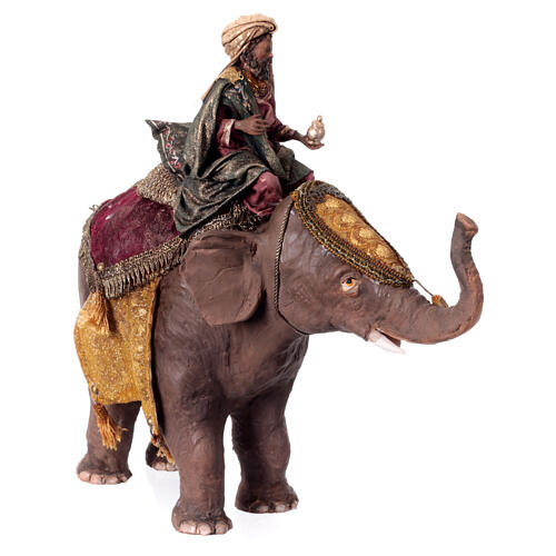 Heiliger König auf einem Elefanten, für 13 cm Krippe von Angela Tripi, Terrakotta 5