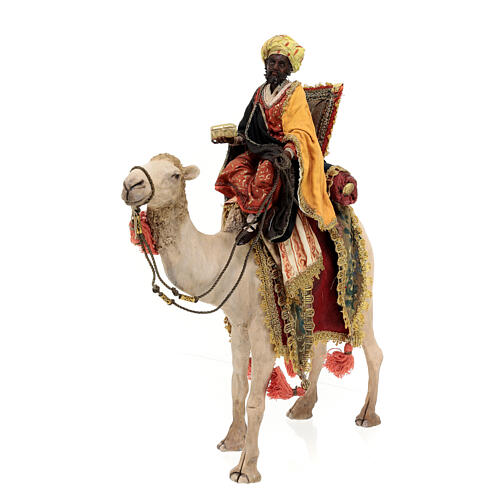 Figur dunkler heiliger König mit Kästchen auf Kamel 18 cm Tripi 3