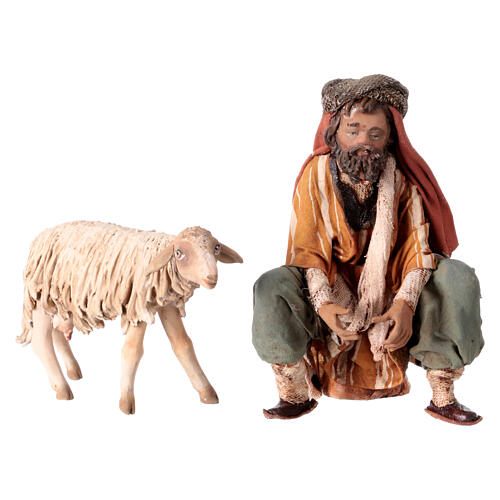 Hirte, ein Schaf melkend, für 13 cm Krippe von Angela Tripi, Terrakotta 4