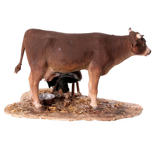Hirte, eine Kuh melkend, für 13 cm Krippe von Angela Tripi, Terrakotta 6