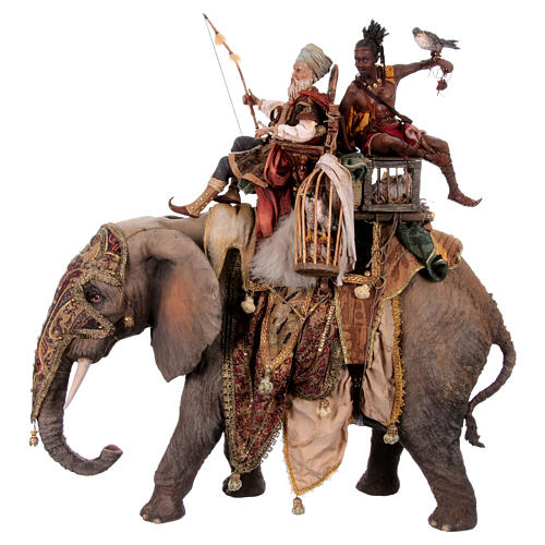 Heiliger König mit Diener auf Elefanten reitend, für 30 cm Krippe von Angela Tripi, Terrakotta 1