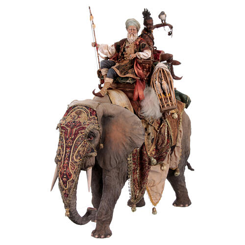 Heiliger König mit Diener auf Elefanten reitend, für 30 cm Krippe von Angela Tripi, Terrakotta 12
