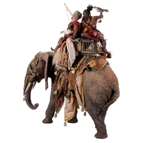 Heiliger König mit Diener auf Elefanten reitend, für 30 cm Krippe von Angela Tripi, Terrakotta 17
