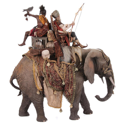 Heiliger König mit Diener auf Elefanten reitend, für 30 cm Krippe von Angela Tripi, Terrakotta 30