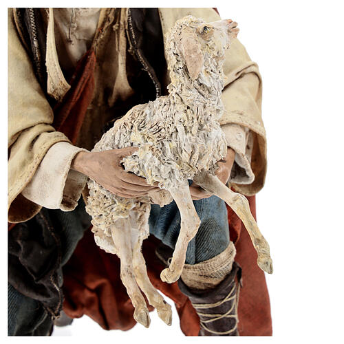 Kniender Hirte mit Schaf, für 30 cm Krippe von Angela Tripi, Terrakotta 4