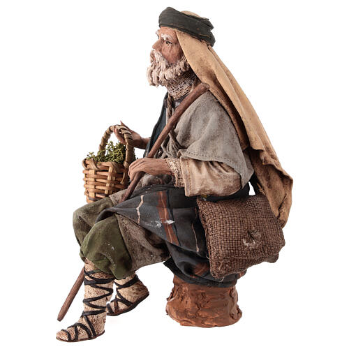 Sitzender Mann mit Stock, für 18 cm Krippe von Angela Tripi, Terrakotta 6