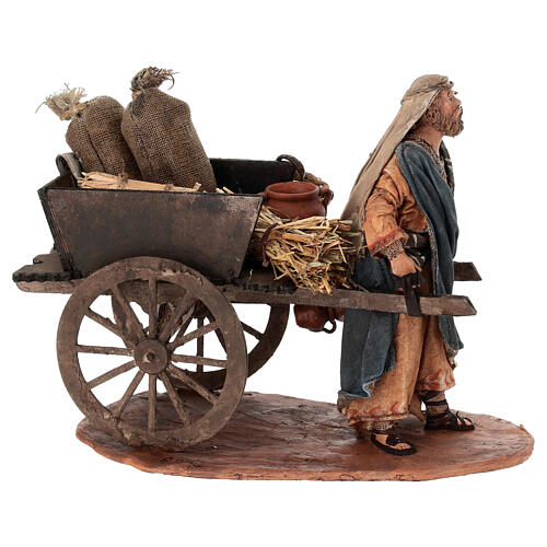 Hirte mit Karren, für 13 cm Krippe von Angela Tripi, Terrakotta 4