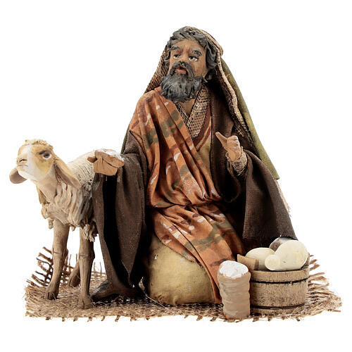 Kniender Hirte mit Schaf, für 13 cm Krippe von Angela Tripi, Terrakotta 1