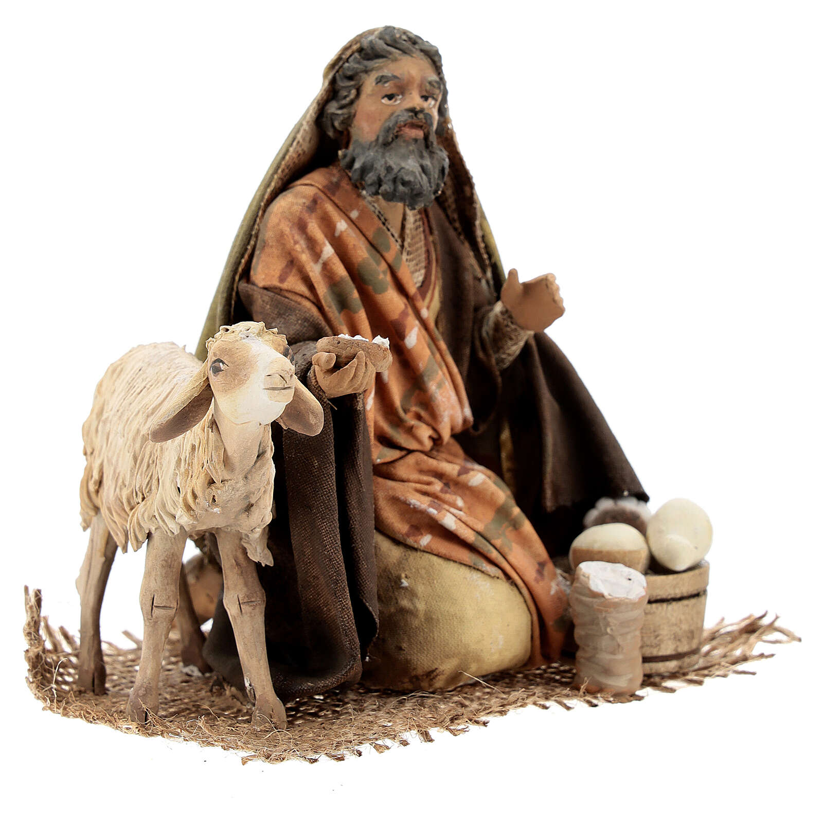 Shepherd kneeling with Sheeps 13cm Angela Tripi | online sales on