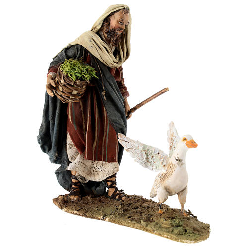 Nativity scene figurine, shepherd chasing after a goose, 13 cm made by Angela Tripi 2