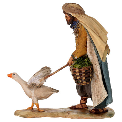 Nativity scene figurine, shepherd chasing after a goose, 13 cm made by Angela Tripi 3