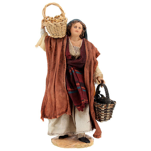 Nativity scene figurine, woman with seeds baskets, 13 cm made by Angela Tripi 1
