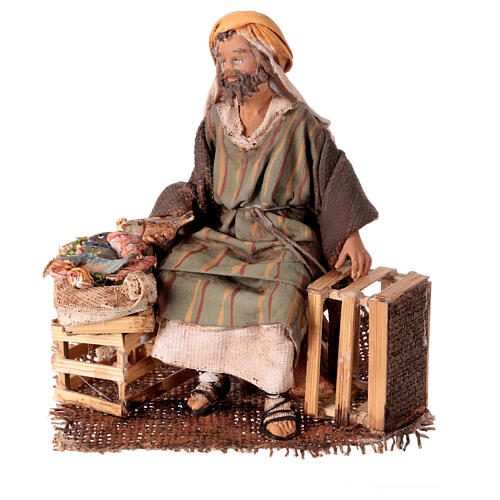 Nativity scene figurine, fish seller 13 cm made by Angela Tripi 1