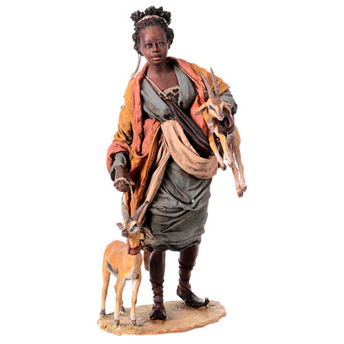 Nativity scene figurine, woman with antelope 30 cm made by Angela Tripi 1