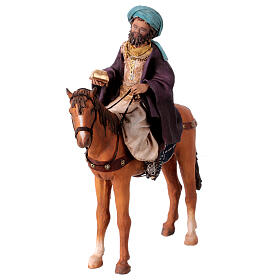 Heiliger König auf Pferd, für 13 cm Krippe von Angela Tripi, Terrakotta