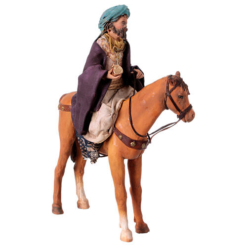 Heiliger König auf Pferd, für 13 cm Krippe von Angela Tripi, Terrakotta 5