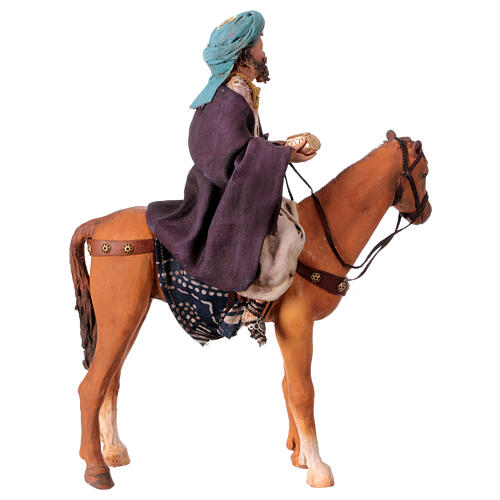 Heiliger König auf Pferd, für 13 cm Krippe von Angela Tripi, Terrakotta 6