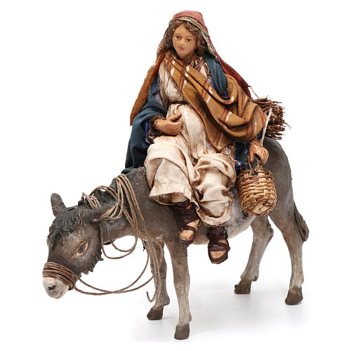 Joseph and pregnant Mary on donkey scene 13 cm Angela Tripi 5