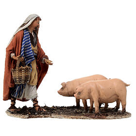 Hirte mit Schweinen, für 13 cm Krippe von Angela Tripi, Terrakotta