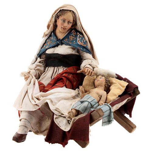 Heilige Familie, sitzende Maria und stehender Josef, für 18 cm Krippe von Angela Tripi, Terrakotta 3