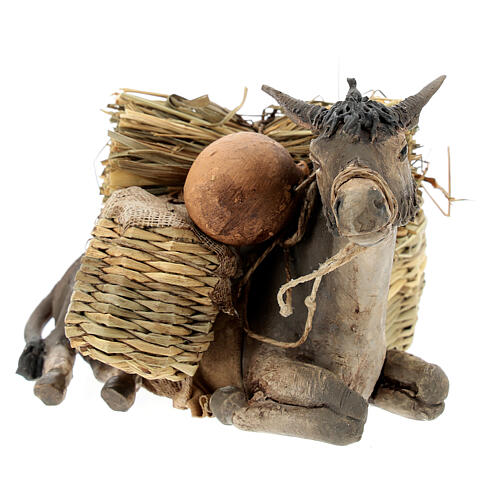 Liegender Esel mit Körben, für 18 cm Krippe von Angela Tripi, Terrakotta 3