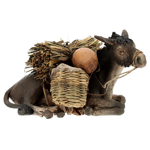 Lying donkey with baskets by Angela Tripi 18 cm 1