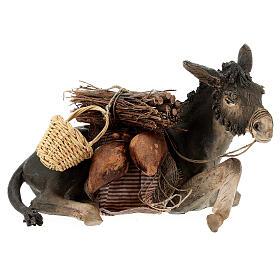 Liegender Esel mit Last, für 18 cm Krippe von Angela Tripi, Terrakotta