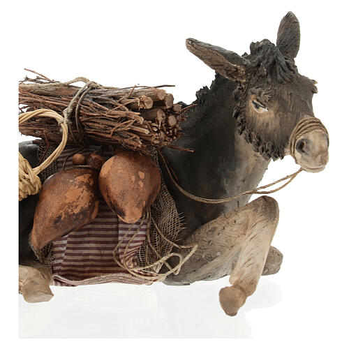 Liegender Esel mit Last, für 18 cm Krippe von Angela Tripi, Terrakotta 2