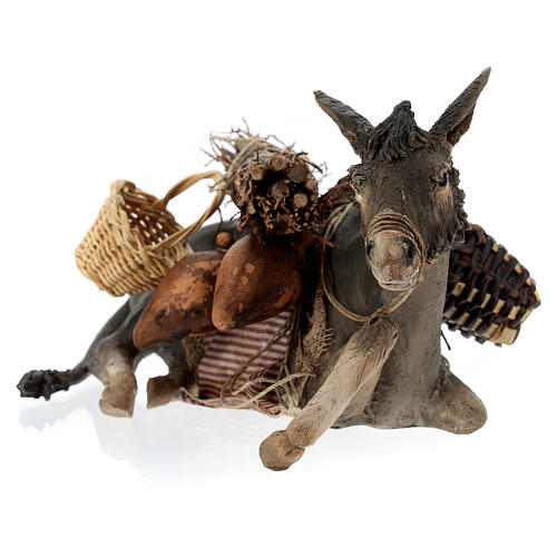 Liegender Esel mit Last, für 18 cm Krippe von Angela Tripi, Terrakotta 3