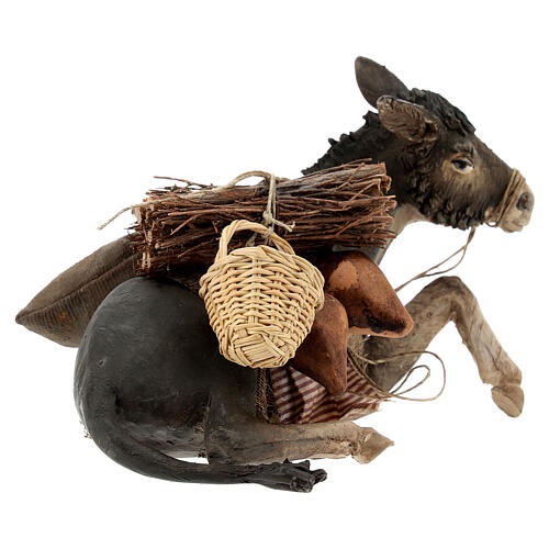 Liegender Esel mit Last, für 18 cm Krippe von Angela Tripi, Terrakotta 4