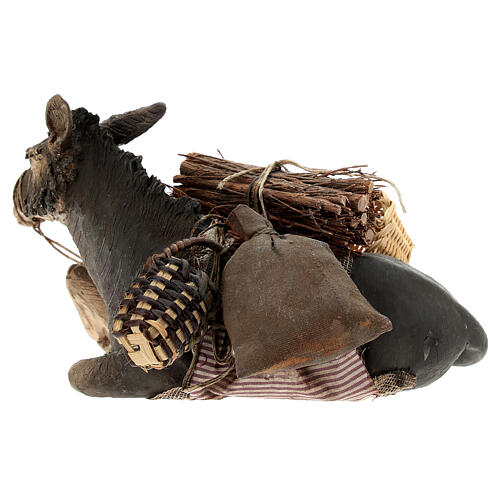 Liegender Esel mit Last, für 18 cm Krippe von Angela Tripi, Terrakotta 5