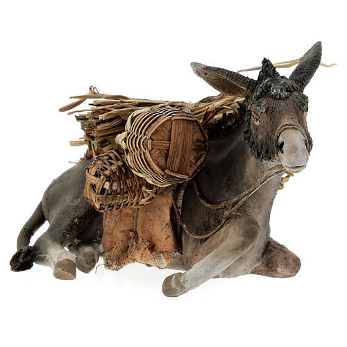 Ruhender Esel mit Last, für 18 cm Krippe von Angela Tripi, Terrakotta 3