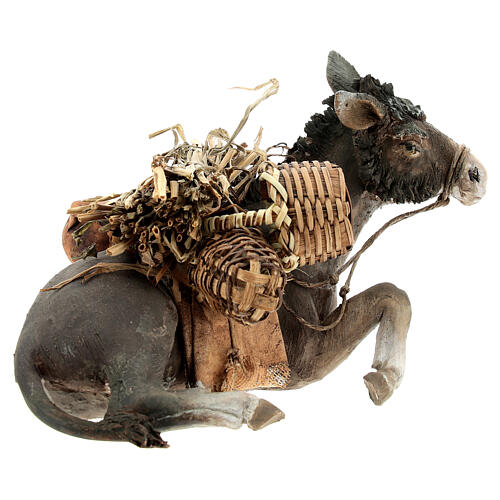 Ruhender Esel mit Last, für 18 cm Krippe von Angela Tripi, Terrakotta 4