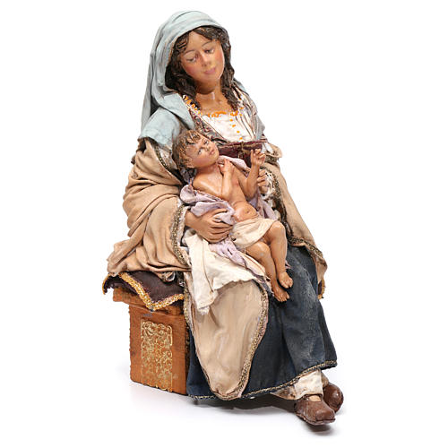 Heilige Familie, Maria mit dem Jesuskind im Arm, für 30 cm Krippe von Angela Tripi, Terrakotta 3