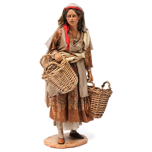 Shepherdess with empty baskets in terracotta 30 cm for Angela Tripi Nativity Scene 1