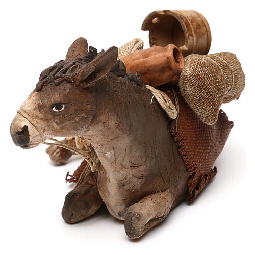 Donkey lying with bags, 18 cm in terracotta Tripi 2