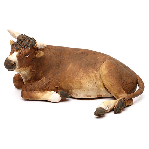 Ox lying down terracotta, 13 cm Nativity Tripi 1