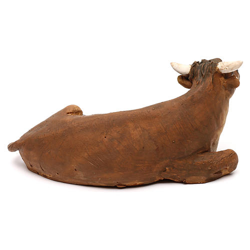 Ox lying down terracotta, 13 cm Nativity Tripi 3