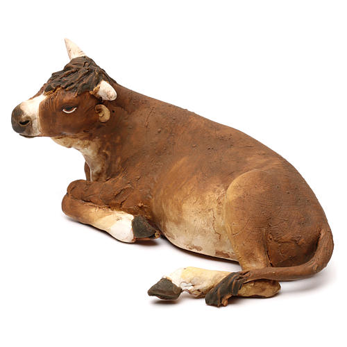 Ox lying down terracotta, 13 cm Nativity Tripi 4