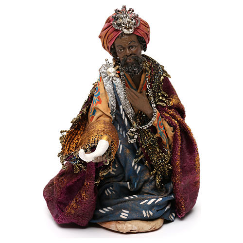 Nativity Scene figurine Kneeling dark King, Angela Tripi 18 cm 1
