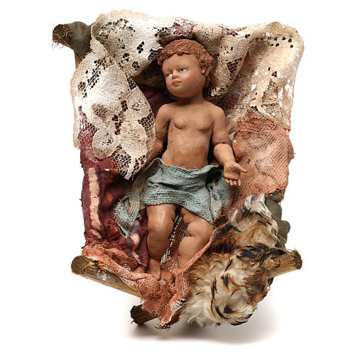 Jesuskind in Wiege, für 30 cm Krippe von Angela Tripi, Terrakotta 1