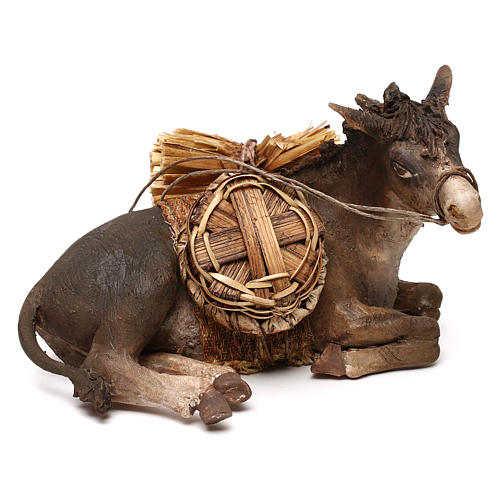 Ruhender Esel mit Last, für 18 cm Krippe von Angela Tripi, Terrakotta 1
